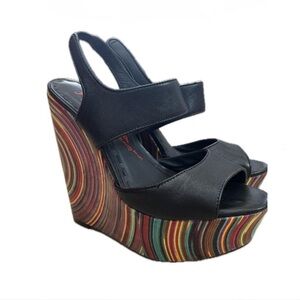 Alice + Olivia Black Wedges with Colorful Stripes